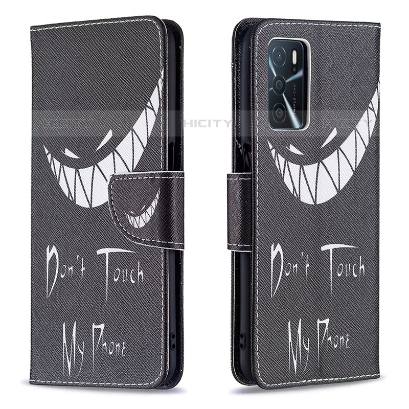 Custodia Portafoglio In Pelle Fantasia Modello Cover con Supporto B01F per Oppo A16s Nero