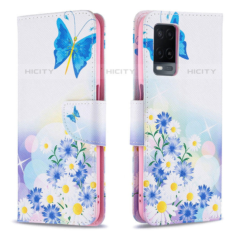 Custodia Portafoglio In Pelle Fantasia Modello Cover con Supporto B01F per Oppo A54 4G Blu