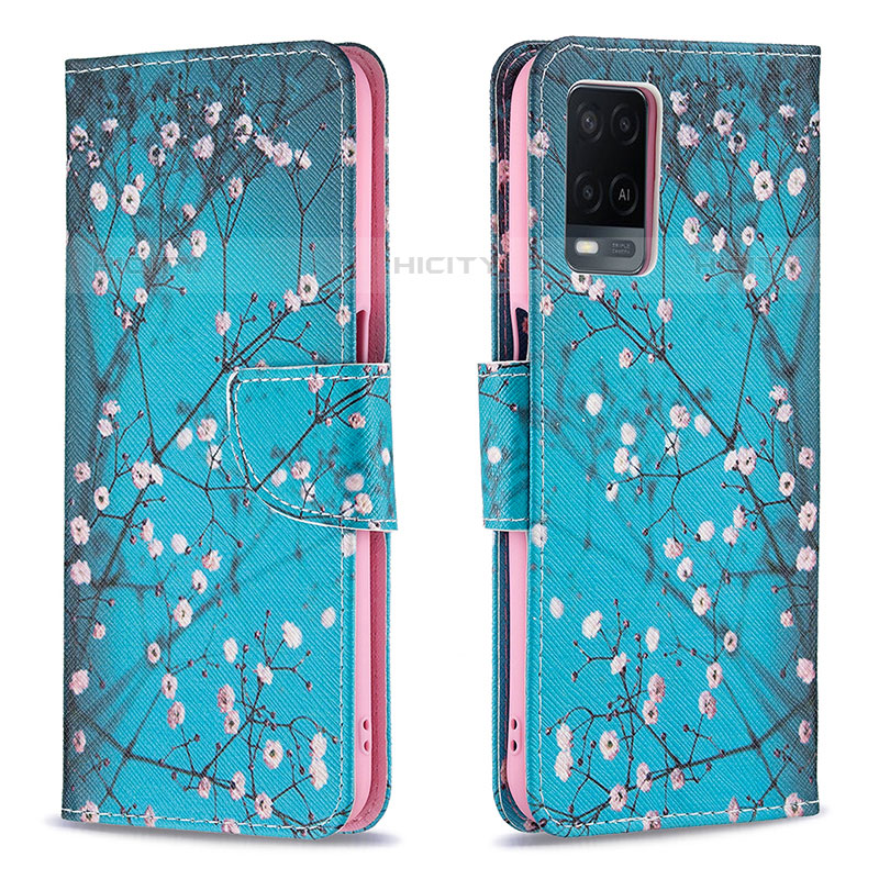 Custodia Portafoglio In Pelle Fantasia Modello Cover con Supporto B01F per Oppo A54 4G Ciano