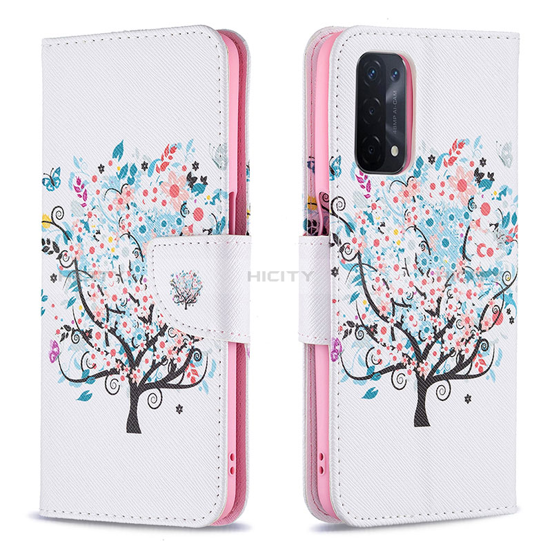 Custodia Portafoglio In Pelle Fantasia Modello Cover con Supporto B01F per Oppo A54 5G Bianco