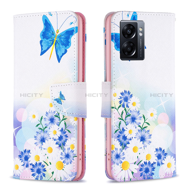 Custodia Portafoglio In Pelle Fantasia Modello Cover con Supporto B01F per Oppo A56S 5G Blu