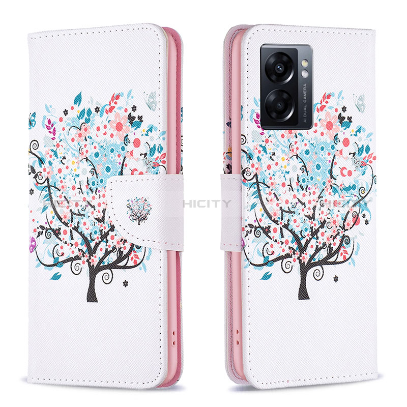 Custodia Portafoglio In Pelle Fantasia Modello Cover con Supporto B01F per Oppo A57 5G Bianco