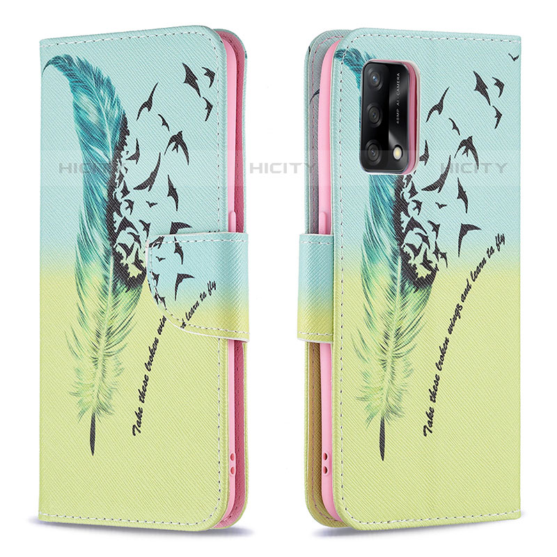 Custodia Portafoglio In Pelle Fantasia Modello Cover con Supporto B01F per Oppo A74 4G Verde Pastello