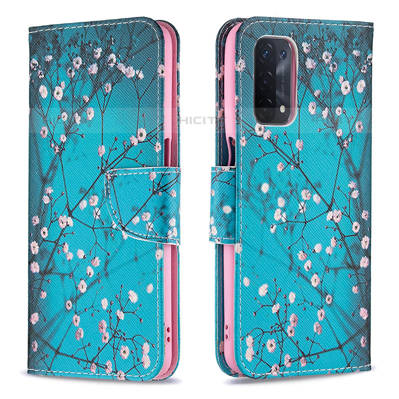 Custodia Portafoglio In Pelle Fantasia Modello Cover con Supporto B01F per Oppo A93 5G Ciano