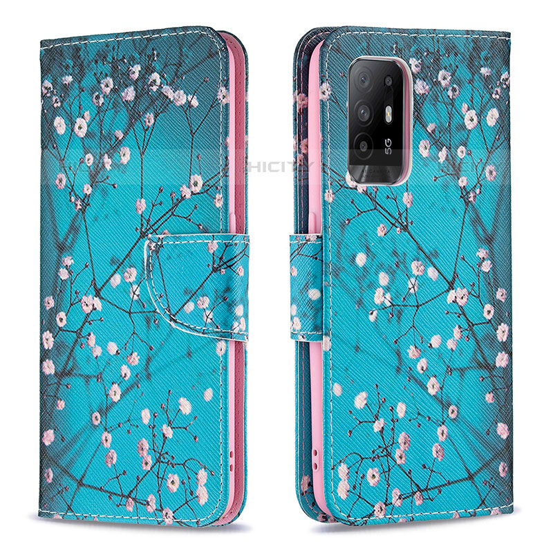 Custodia Portafoglio In Pelle Fantasia Modello Cover con Supporto B01F per Oppo A95 5G Ciano