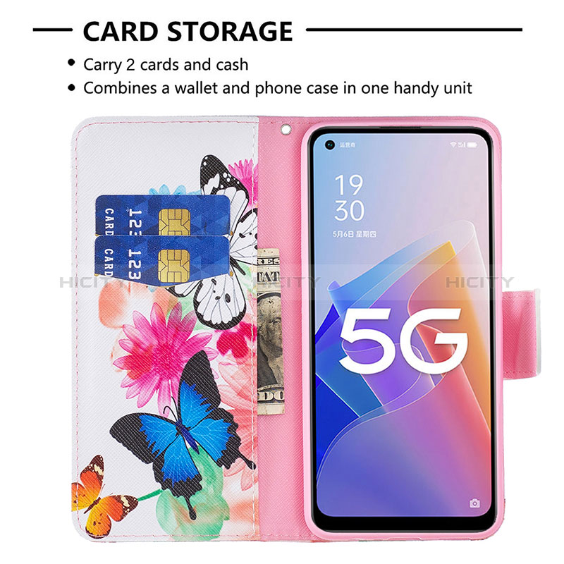 Custodia Portafoglio In Pelle Fantasia Modello Cover con Supporto B01F per Oppo A96 5G