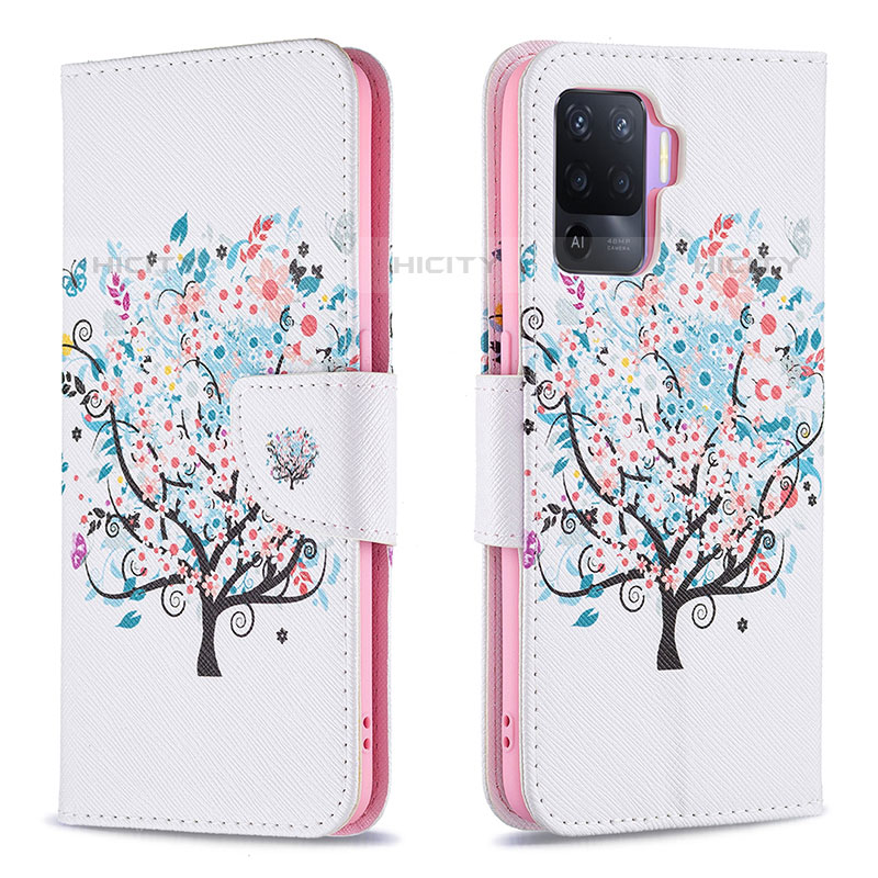 Custodia Portafoglio In Pelle Fantasia Modello Cover con Supporto B01F per Oppo F19 Pro Bianco