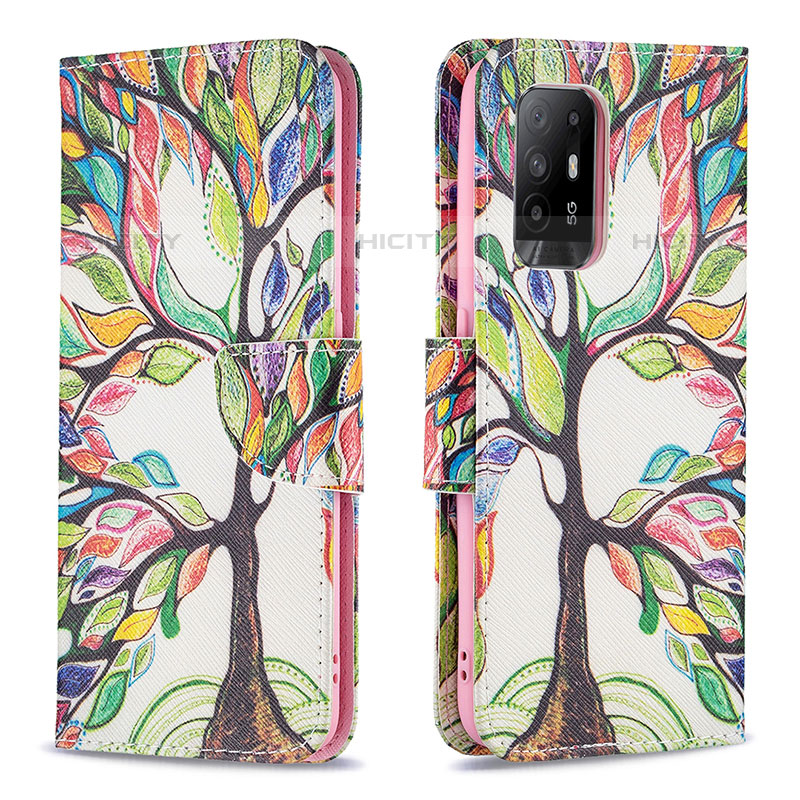 Custodia Portafoglio In Pelle Fantasia Modello Cover con Supporto B01F per Oppo F19 Pro+ Plus 5G Verde