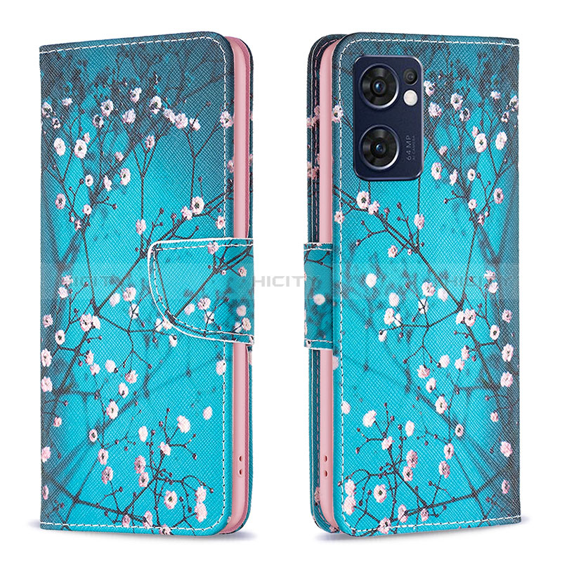 Custodia Portafoglio In Pelle Fantasia Modello Cover con Supporto B01F per Oppo Find X5 Lite 5G Ciano