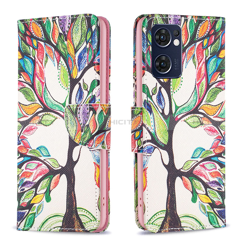 Custodia Portafoglio In Pelle Fantasia Modello Cover con Supporto B01F per Oppo Find X5 Lite 5G Verde