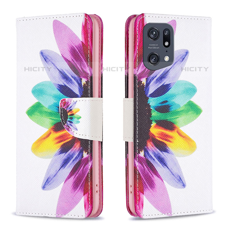 Custodia Portafoglio In Pelle Fantasia Modello Cover con Supporto B01F per Oppo Find X5 Pro 5G