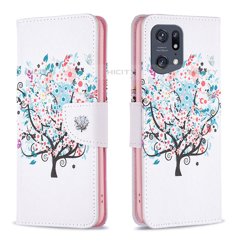 Custodia Portafoglio In Pelle Fantasia Modello Cover con Supporto B01F per Oppo Find X5 Pro 5G