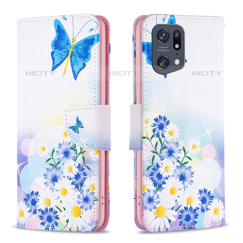 Custodia Portafoglio In Pelle Fantasia Modello Cover con Supporto B01F per Oppo Find X5 Pro 5G Blu