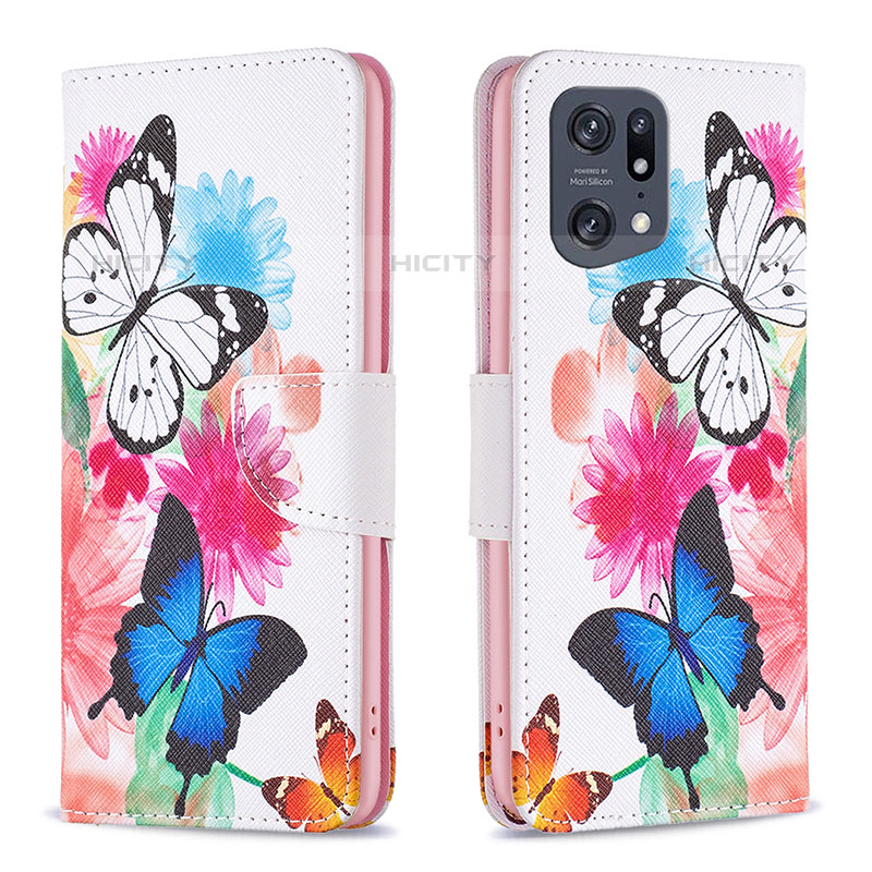 Custodia Portafoglio In Pelle Fantasia Modello Cover con Supporto B01F per Oppo Find X5 Pro 5G Colorato