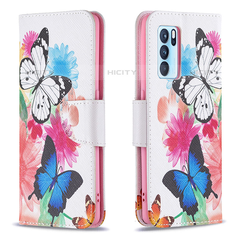 Custodia Portafoglio In Pelle Fantasia Modello Cover con Supporto B01F per Oppo Reno6 Pro 5G India Colorato