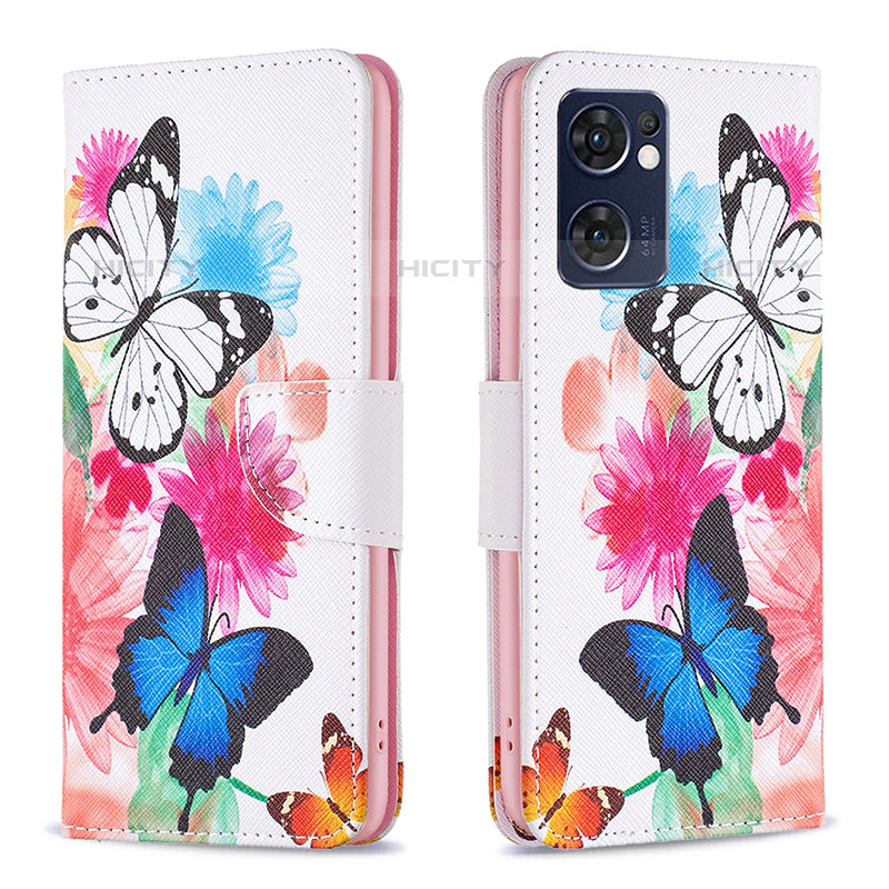 Custodia Portafoglio In Pelle Fantasia Modello Cover con Supporto B01F per Oppo Reno7 5G