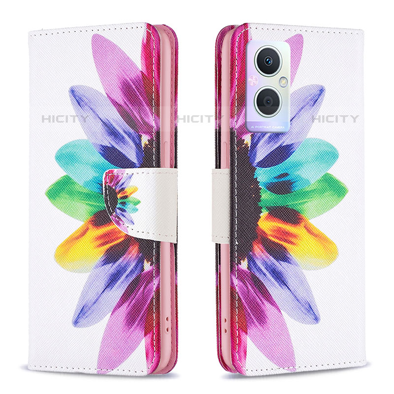 Custodia Portafoglio In Pelle Fantasia Modello Cover con Supporto B01F per Oppo Reno7 Lite 5G Multicolore