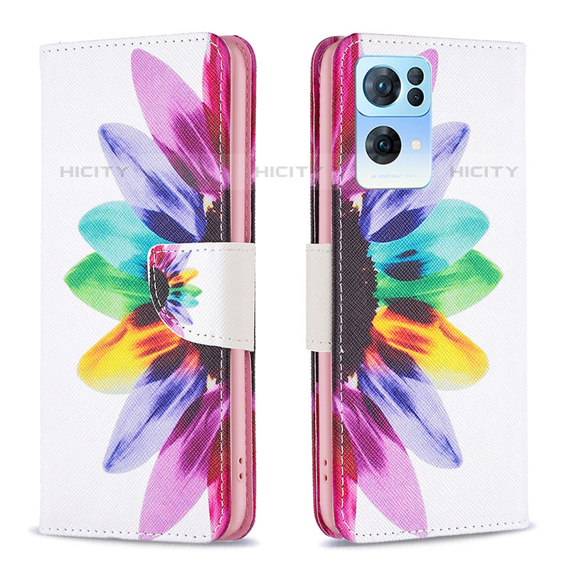 Custodia Portafoglio In Pelle Fantasia Modello Cover con Supporto B01F per Oppo Reno7 Pro 5G