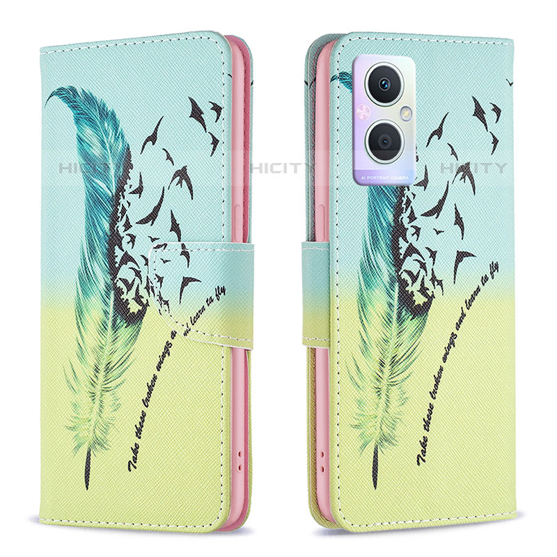 Custodia Portafoglio In Pelle Fantasia Modello Cover con Supporto B01F per Oppo Reno8 Lite 5G Verde Pastello