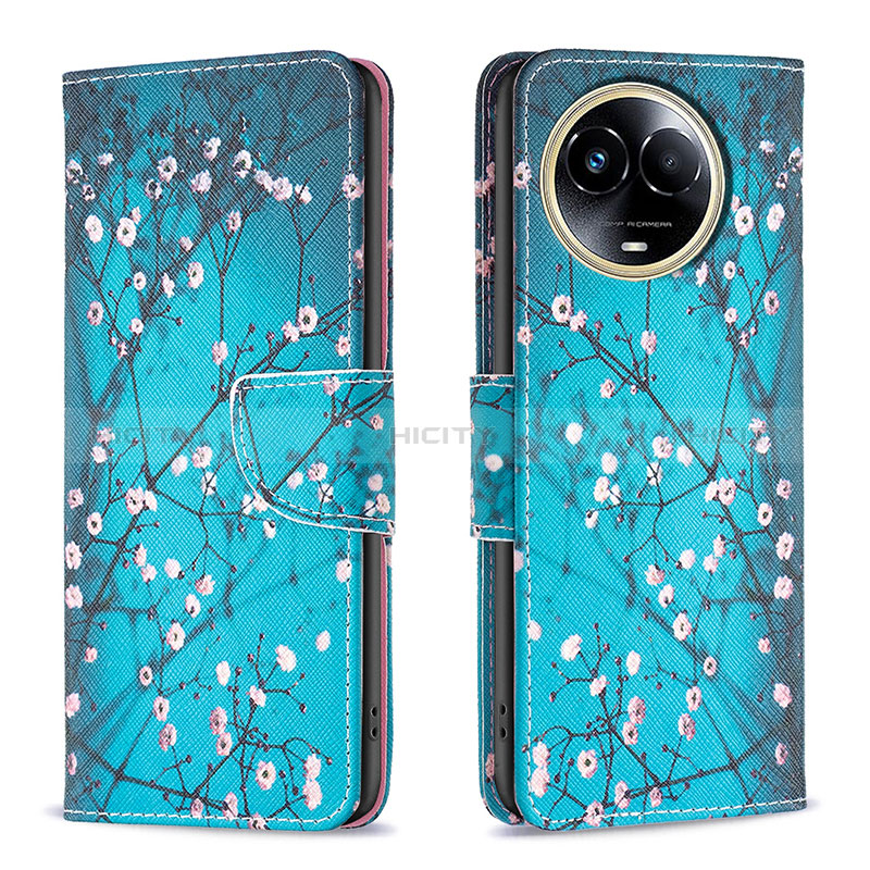 Custodia Portafoglio In Pelle Fantasia Modello Cover con Supporto B01F per Realme 11 5G Ciano