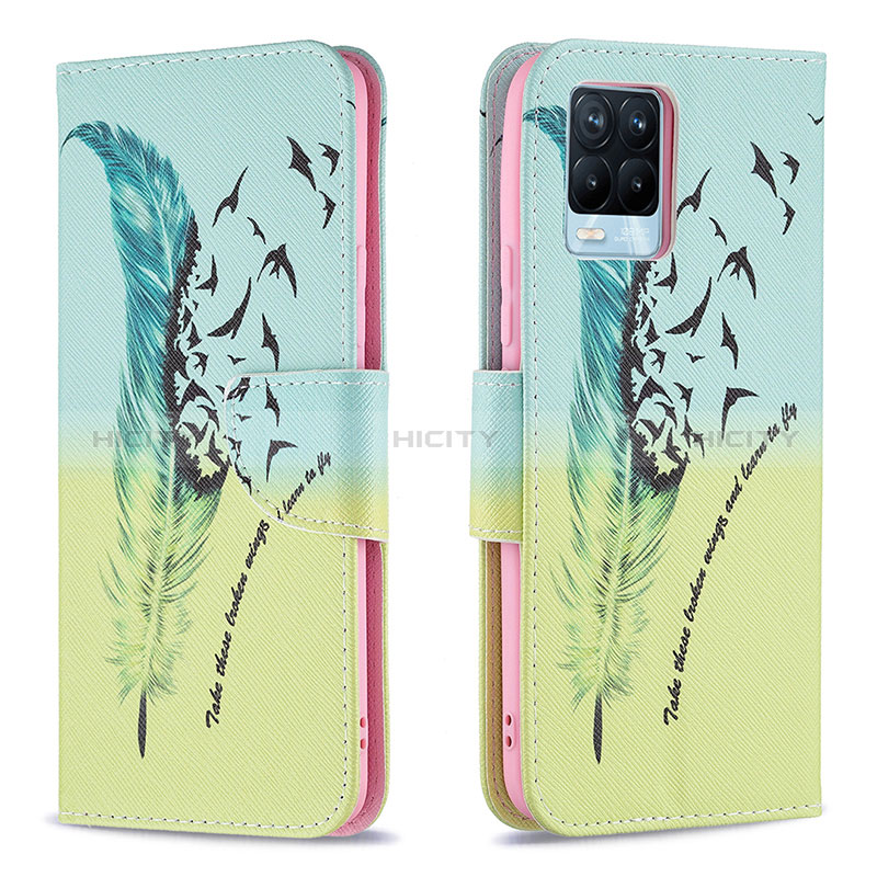 Custodia Portafoglio In Pelle Fantasia Modello Cover con Supporto B01F per Realme 8 4G Verde Pastello