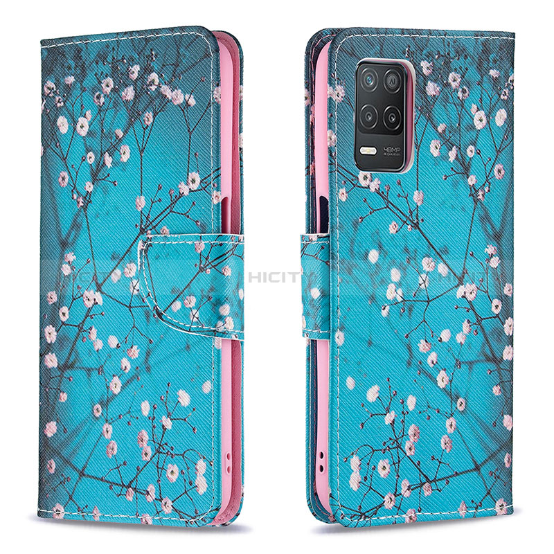 Custodia Portafoglio In Pelle Fantasia Modello Cover con Supporto B01F per Realme 8s 5G Ciano