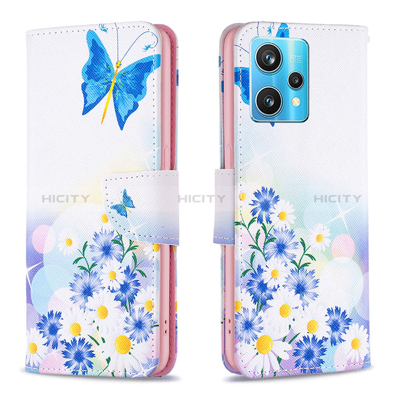 Custodia Portafoglio In Pelle Fantasia Modello Cover con Supporto B01F per Realme 9 4G Blu