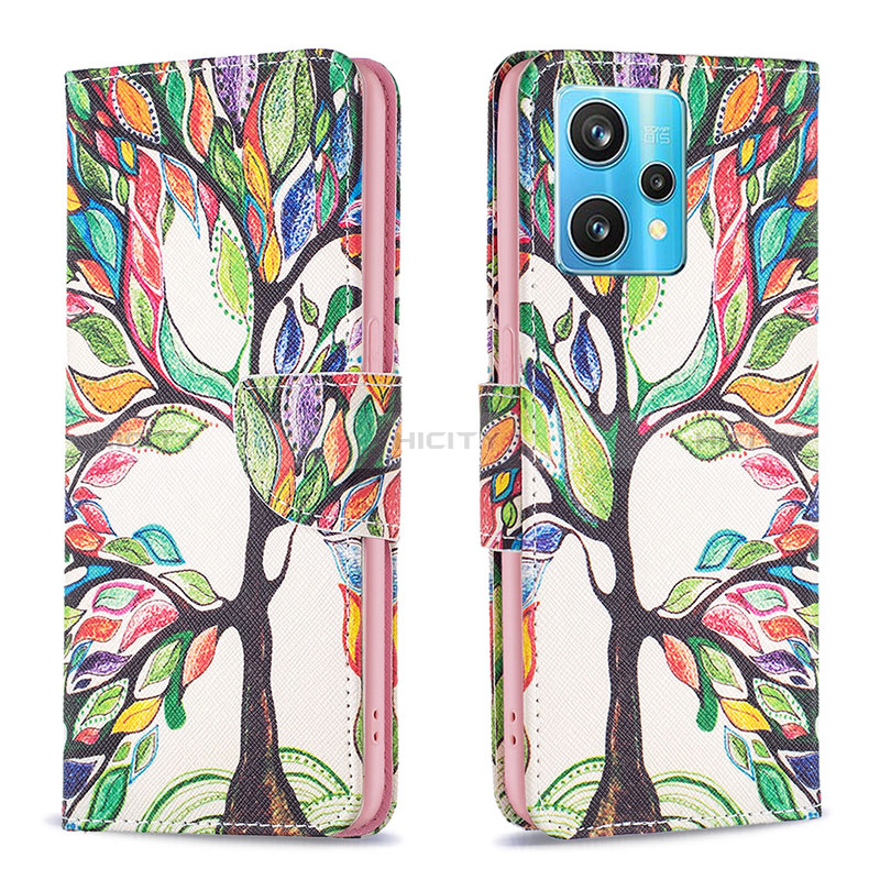 Custodia Portafoglio In Pelle Fantasia Modello Cover con Supporto B01F per Realme 9 4G Verde