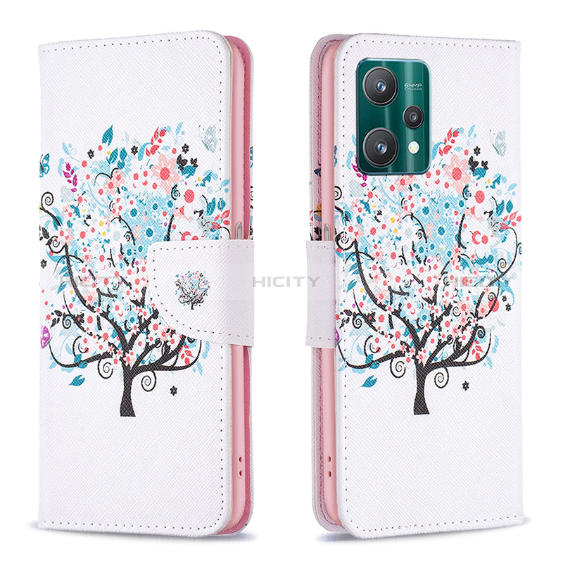 Custodia Portafoglio In Pelle Fantasia Modello Cover con Supporto B01F per Realme 9 Pro 5G Bianco