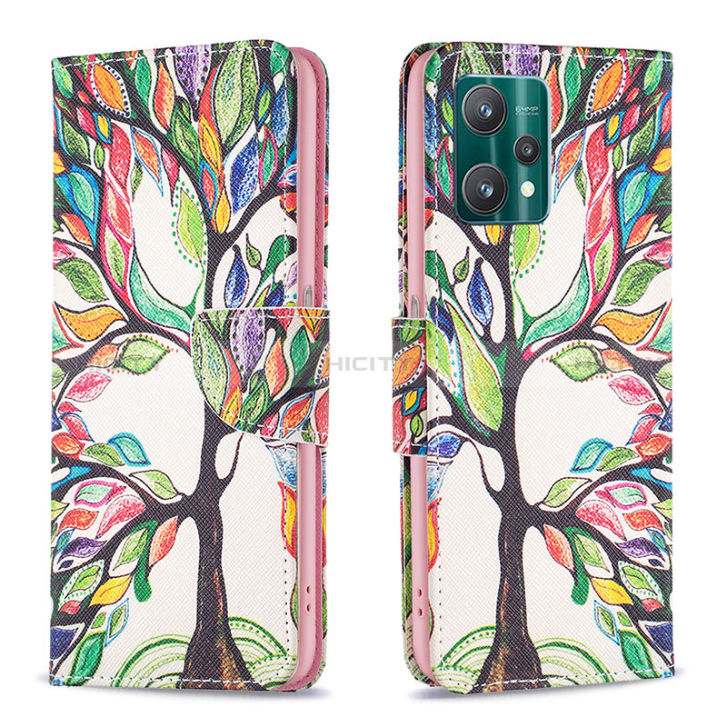 Custodia Portafoglio In Pelle Fantasia Modello Cover con Supporto B01F per Realme 9 Pro 5G Verde