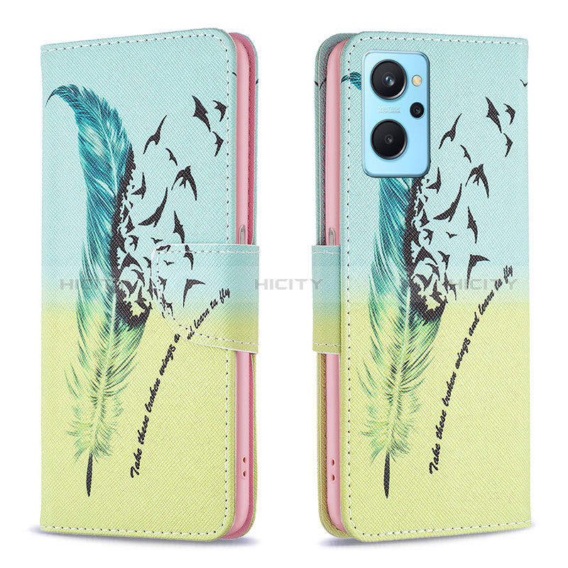 Custodia Portafoglio In Pelle Fantasia Modello Cover con Supporto B01F per Realme 9i 4G Verde Pastello