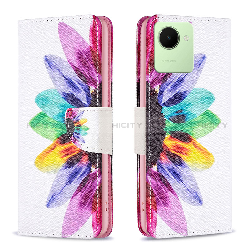 Custodia Portafoglio In Pelle Fantasia Modello Cover con Supporto B01F per Realme C30 Multicolore