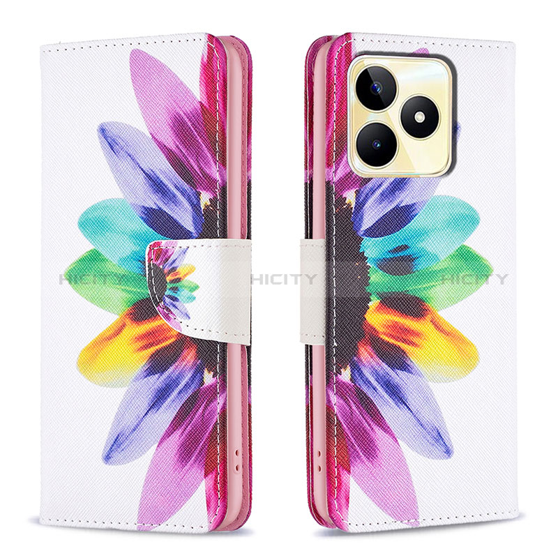 Custodia Portafoglio In Pelle Fantasia Modello Cover con Supporto B01F per Realme C51 Multicolore