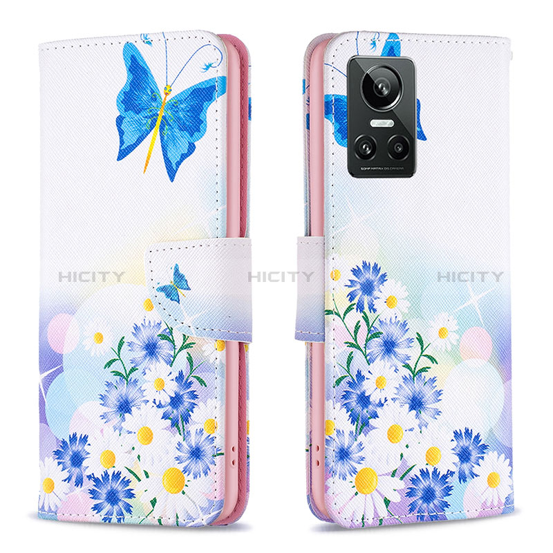 Custodia Portafoglio In Pelle Fantasia Modello Cover con Supporto B01F per Realme GT Neo3 5G Blu