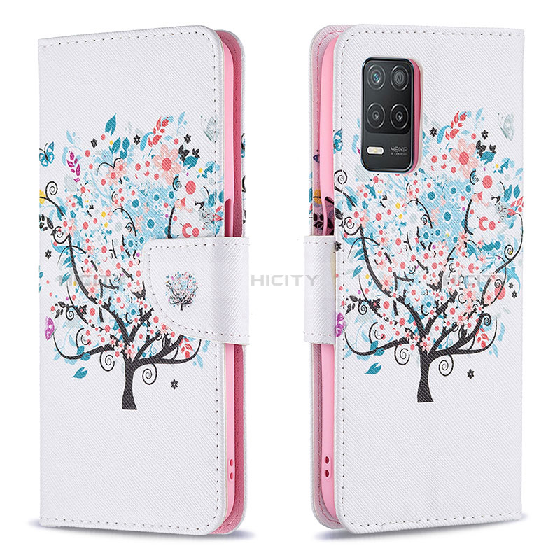 Custodia Portafoglio In Pelle Fantasia Modello Cover con Supporto B01F per Realme Narzo 30 5G Bianco