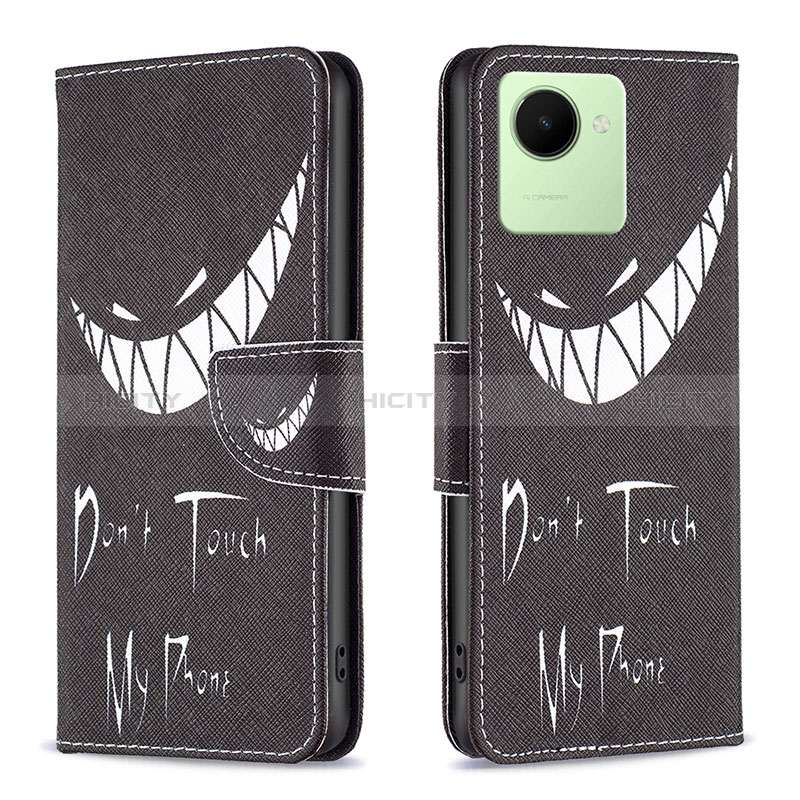 Custodia Portafoglio In Pelle Fantasia Modello Cover con Supporto B01F per Realme Narzo 50i Prime Nero