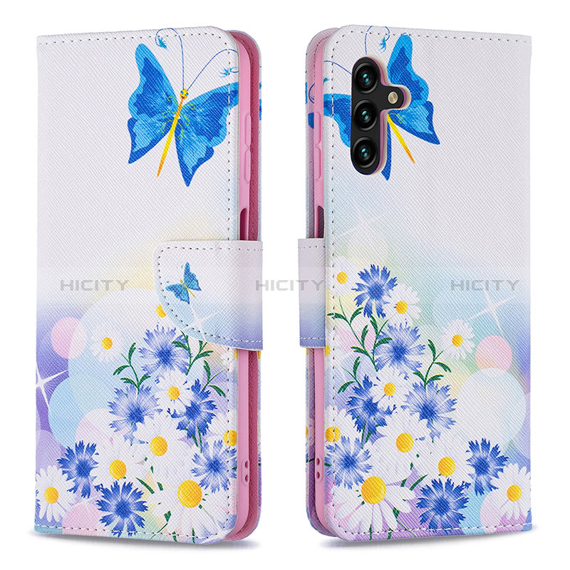 Custodia Portafoglio In Pelle Fantasia Modello Cover con Supporto B01F per Samsung Galaxy A04s Blu