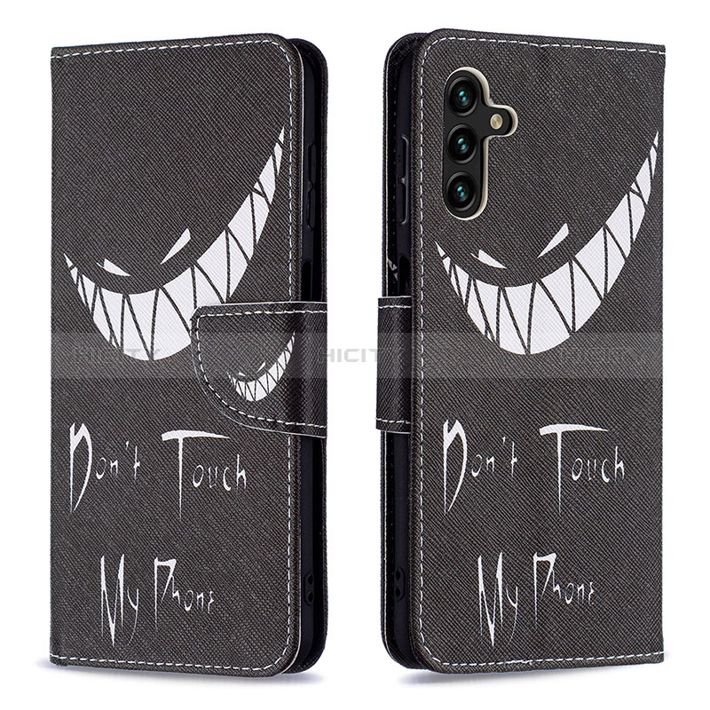 Custodia Portafoglio In Pelle Fantasia Modello Cover con Supporto B01F per Samsung Galaxy A04s Nero