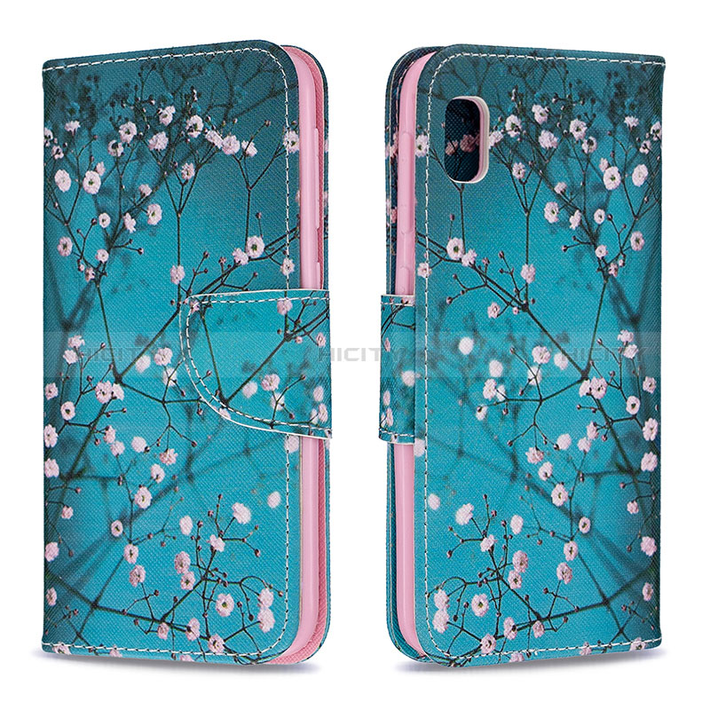 Custodia Portafoglio In Pelle Fantasia Modello Cover con Supporto B01F per Samsung Galaxy A10e Ciano