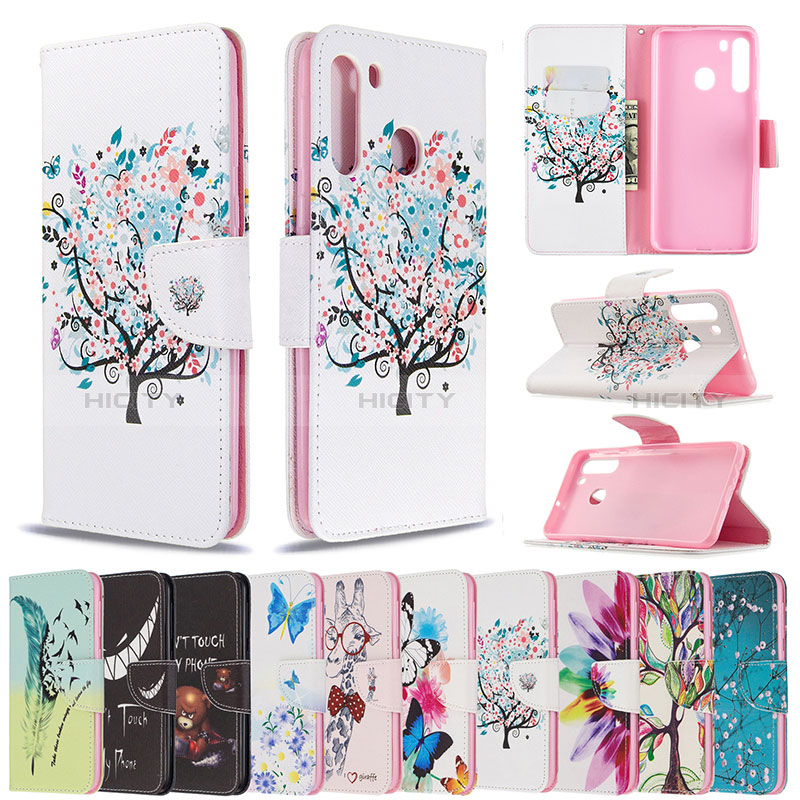 Custodia Portafoglio In Pelle Fantasia Modello Cover con Supporto B01F per Samsung Galaxy A21