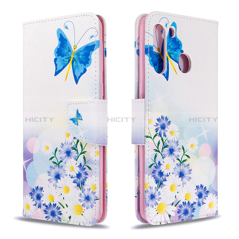 Custodia Portafoglio In Pelle Fantasia Modello Cover con Supporto B01F per Samsung Galaxy A21 Blu