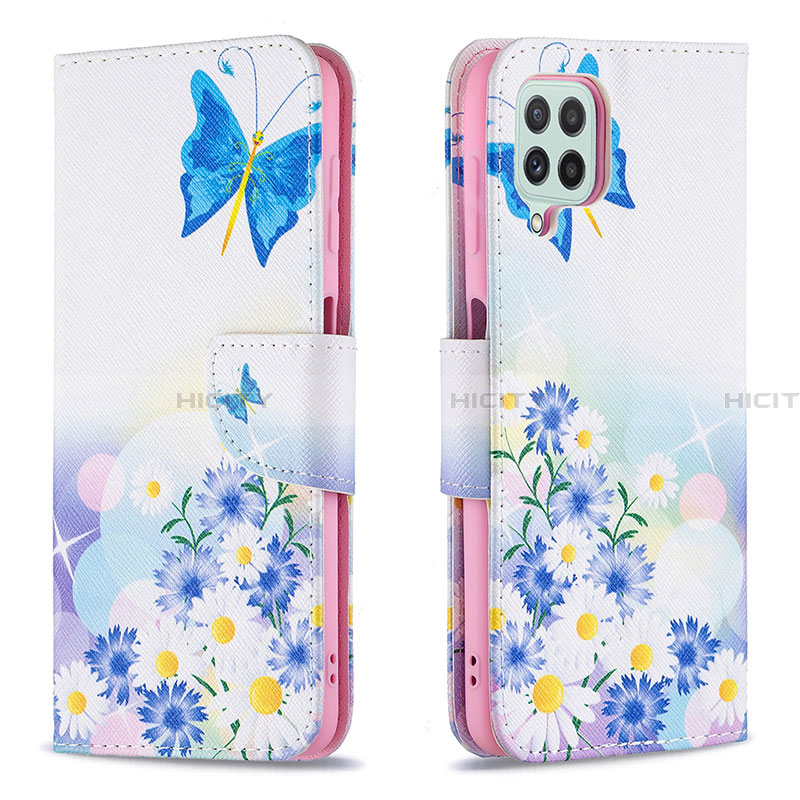 Custodia Portafoglio In Pelle Fantasia Modello Cover con Supporto B01F per Samsung Galaxy A22 4G Blu