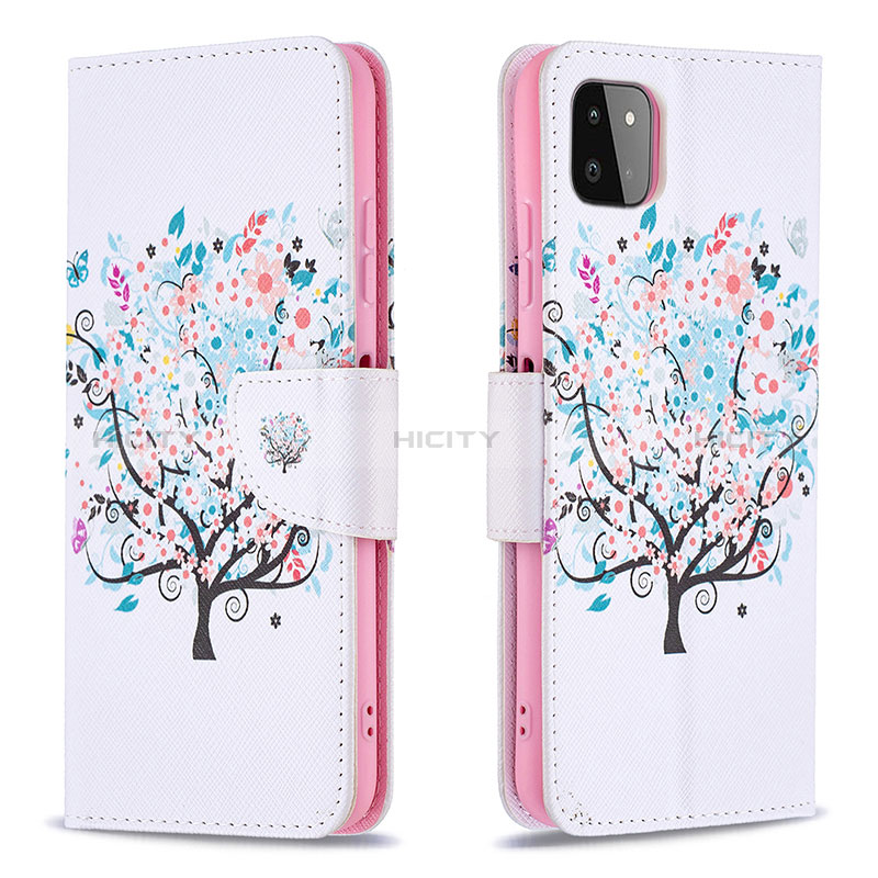 Custodia Portafoglio In Pelle Fantasia Modello Cover con Supporto B01F per Samsung Galaxy A22s 5G Bianco