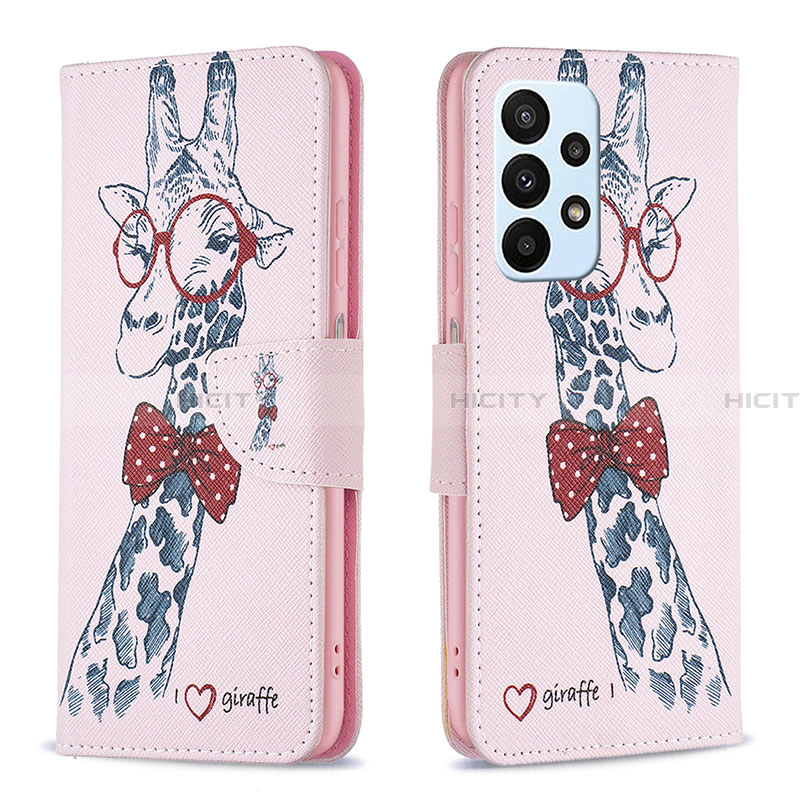 Custodia Portafoglio In Pelle Fantasia Modello Cover con Supporto B01F per Samsung Galaxy A23 4G Rosa