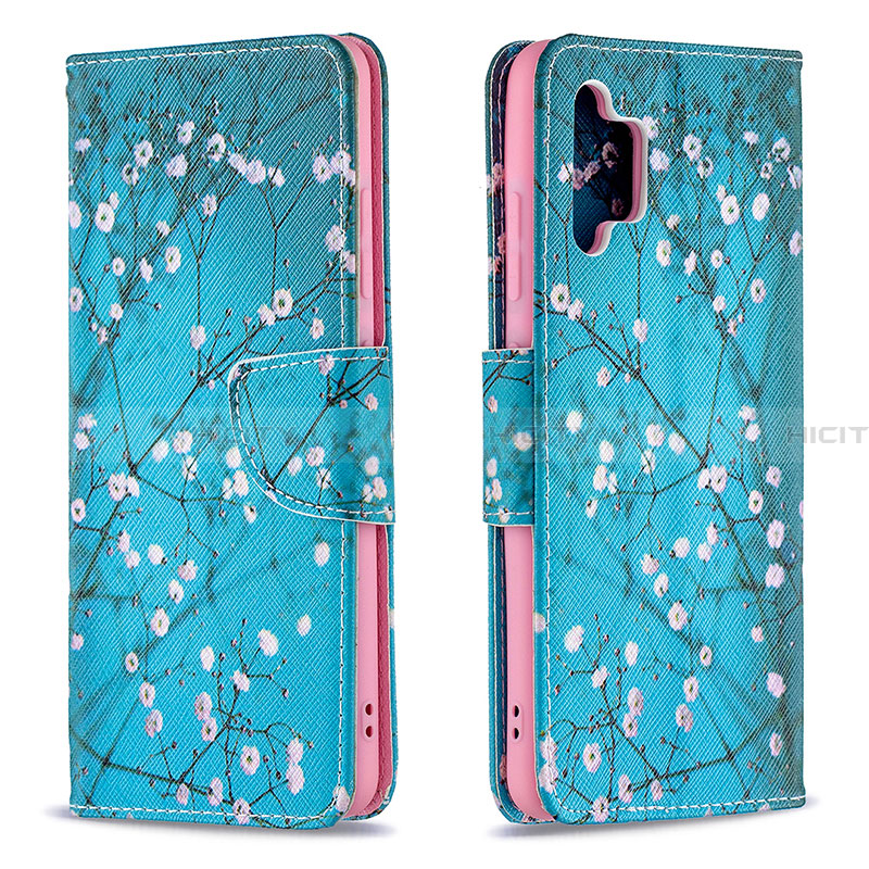 Custodia Portafoglio In Pelle Fantasia Modello Cover con Supporto B01F per Samsung Galaxy A32 4G Ciano