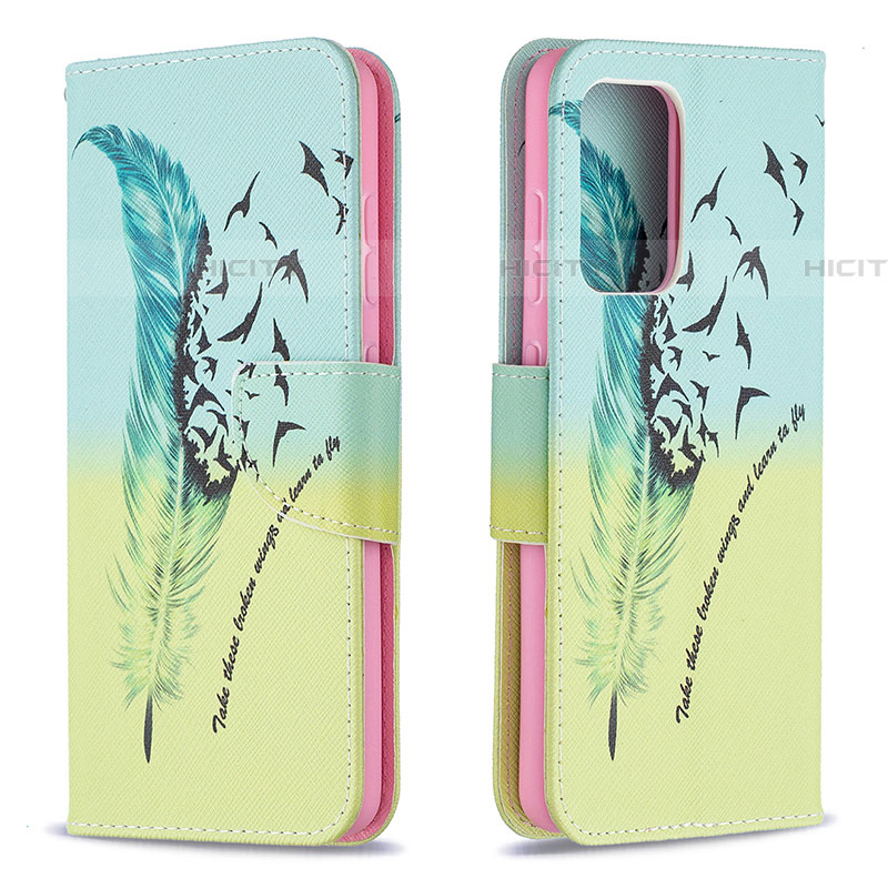 Custodia Portafoglio In Pelle Fantasia Modello Cover con Supporto B01F per Samsung Galaxy A52 5G Verde Pastello