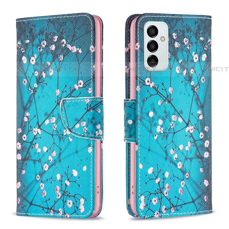 Custodia Portafoglio In Pelle Fantasia Modello Cover con Supporto B01F per Samsung Galaxy F23 5G Ciano