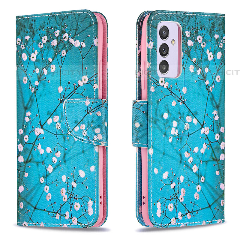 Custodia Portafoglio In Pelle Fantasia Modello Cover con Supporto B01F per Samsung Galaxy F54 5G Ciano