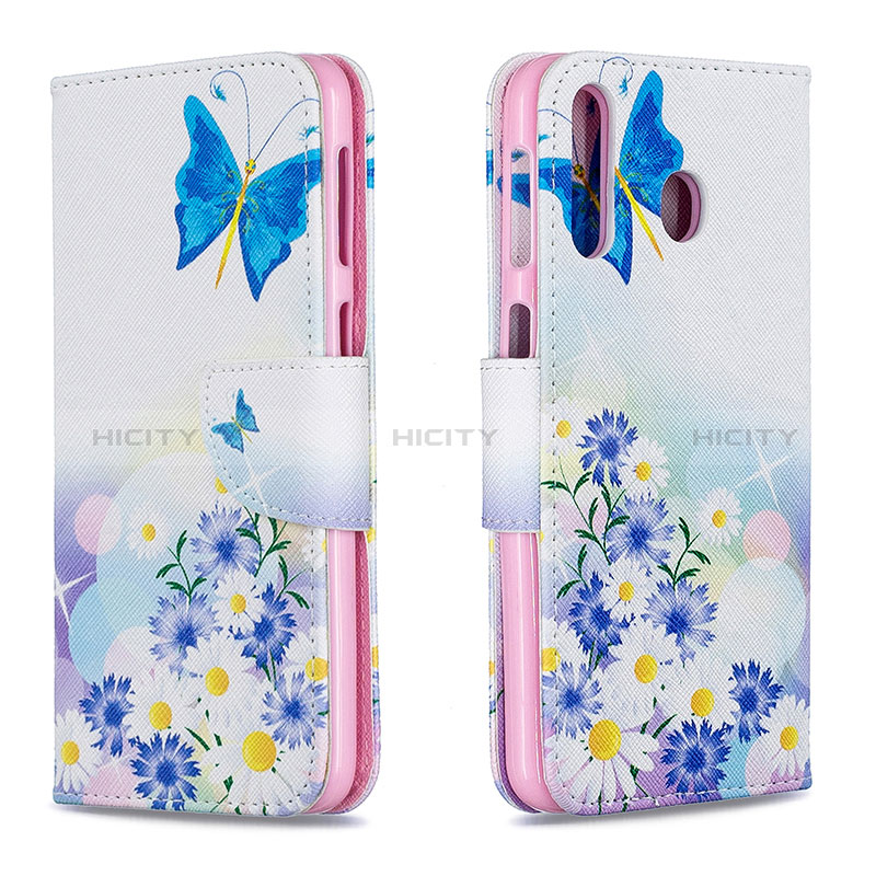 Custodia Portafoglio In Pelle Fantasia Modello Cover con Supporto B01F per Samsung Galaxy M30 Blu