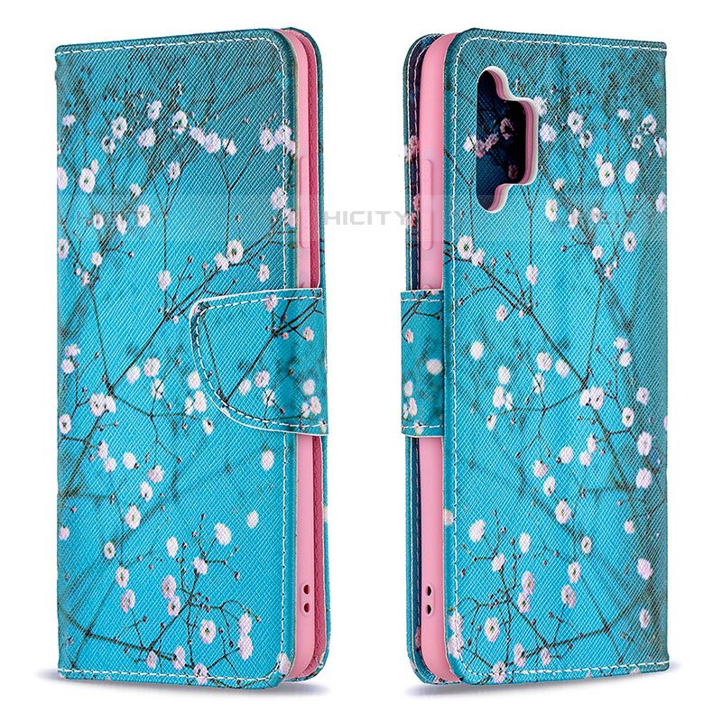 Custodia Portafoglio In Pelle Fantasia Modello Cover con Supporto B01F per Samsung Galaxy M32 5G Ciano